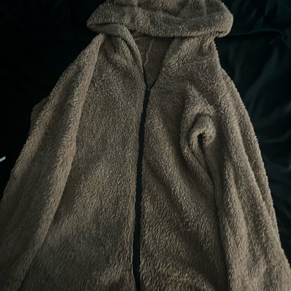 Cozy Tan Fleece Zip-Up Hoodie